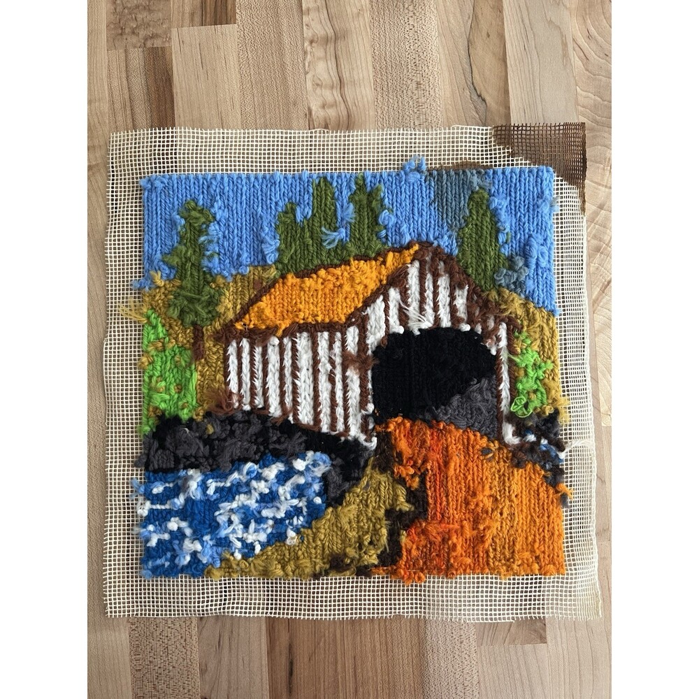 Vintage 60s 70s Completed Needlepoint Covered Bridge Small 10" x 10" - Picture 7 of 9